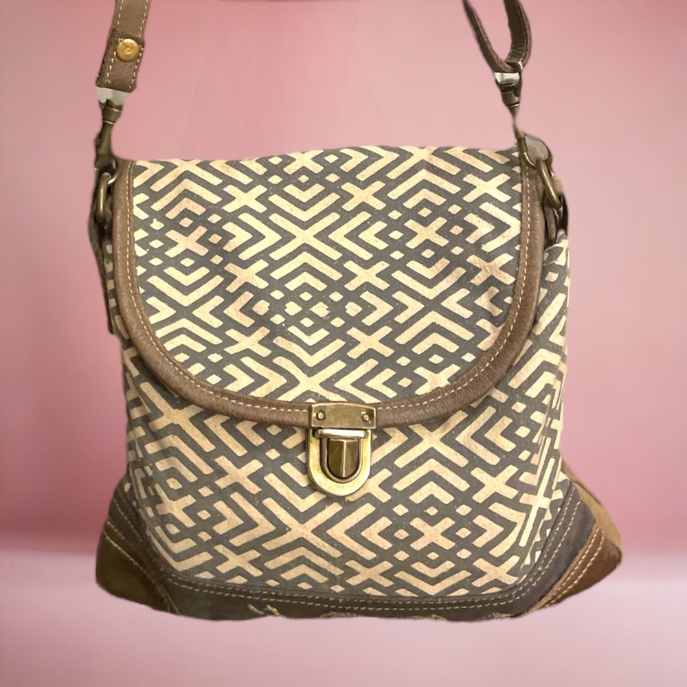 12.5x8.5 Myra Bag Cranky Upcycled Canvas & Leather crossbody